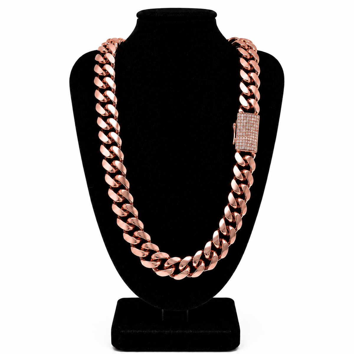 Cuban Link Chain Rose Gold Iced Out Clasp 18k